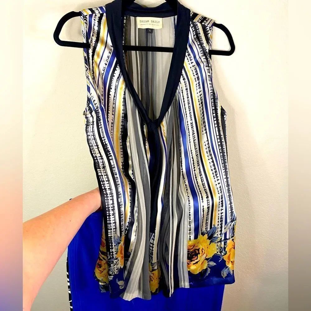 Anthropologie by Dream Daily 100% silk boho floral tank top Sz L